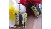 Balinese Earrings Buterfly Wood Coloring Carving